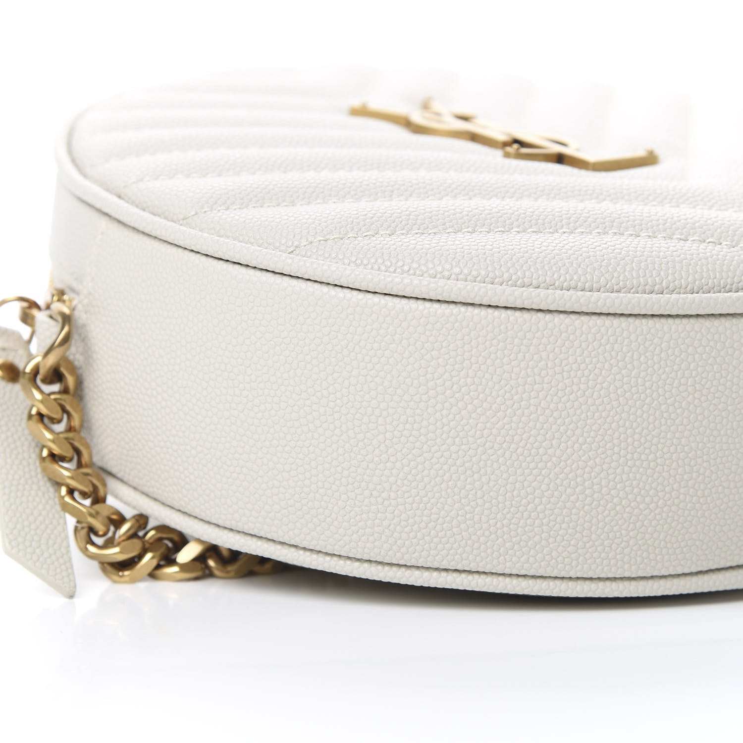 Saint Laurent Grain De Poudre Matelasse Chevron Quilted Round Vinyle Camera Bag White 8 of 9