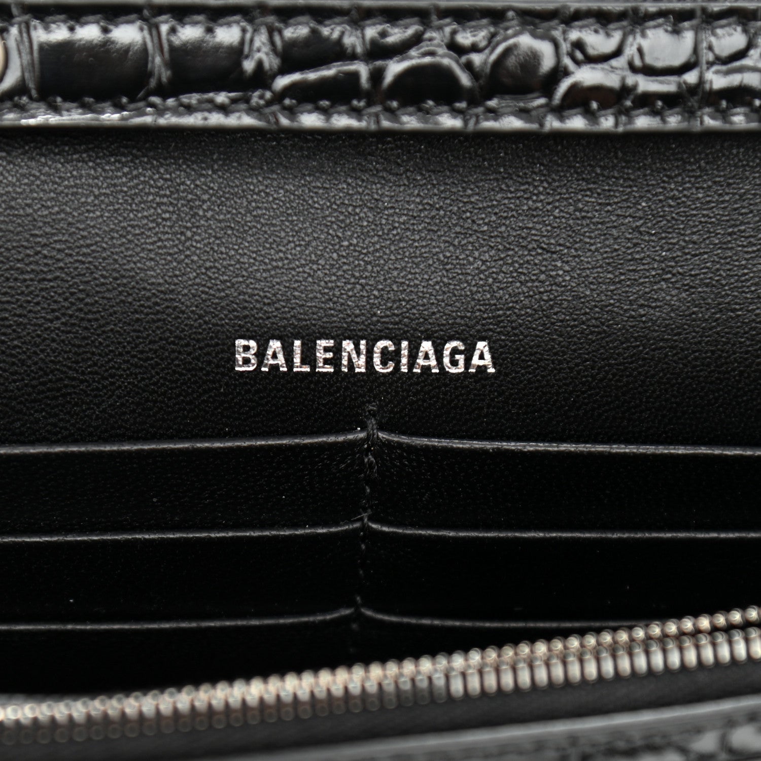 Balenciaga Shiny Calfskin Monochrome Crocodile Embossed Hourglass Chain Bag Black 6 of 9