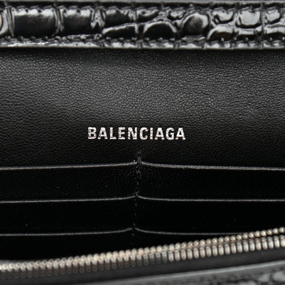 Balenciaga Shiny Calfskin Monochrome Crocodile Embossed Hourglass Chain Bag Black 6 of 9
