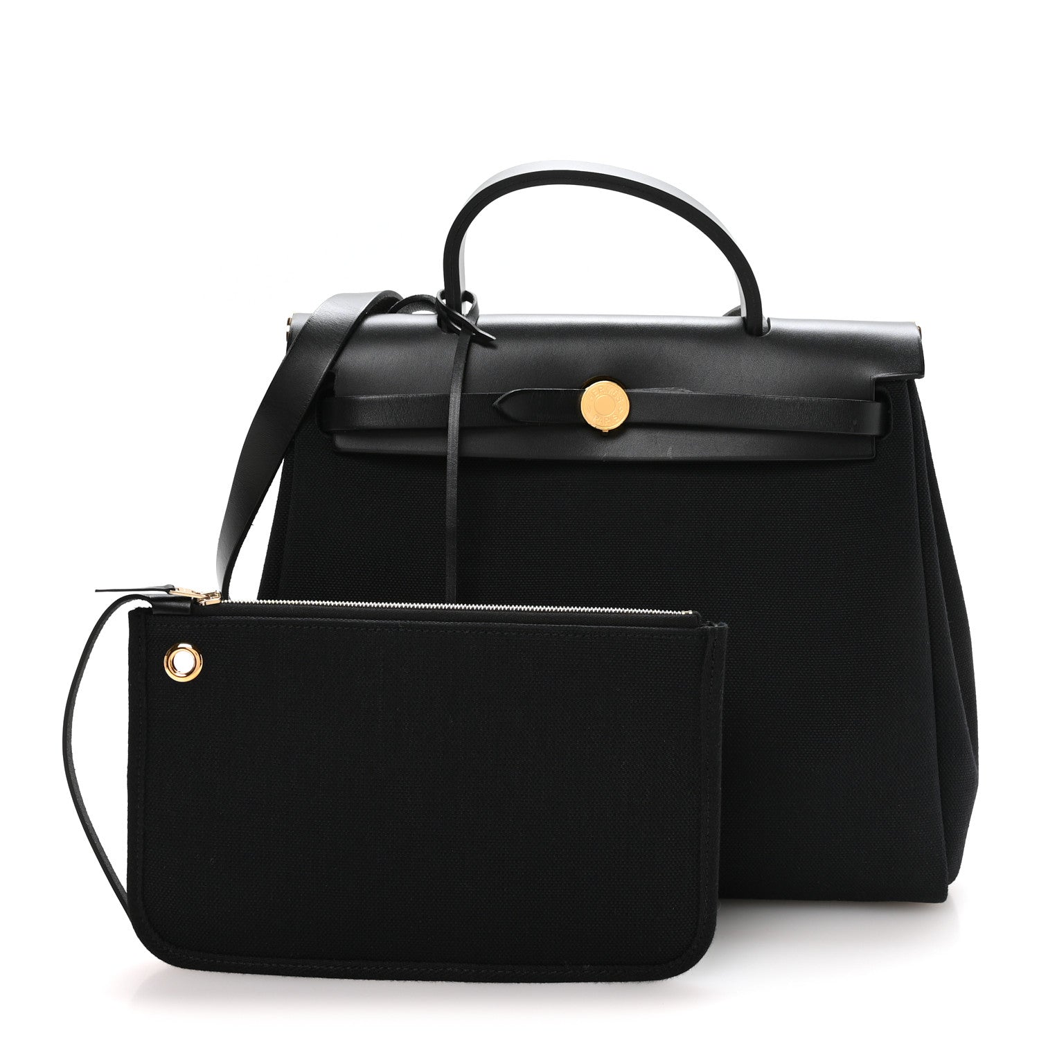 Hermes Military Toile Vache Hunter Herbag Zip Retourne 31 PM Black 3 of 12