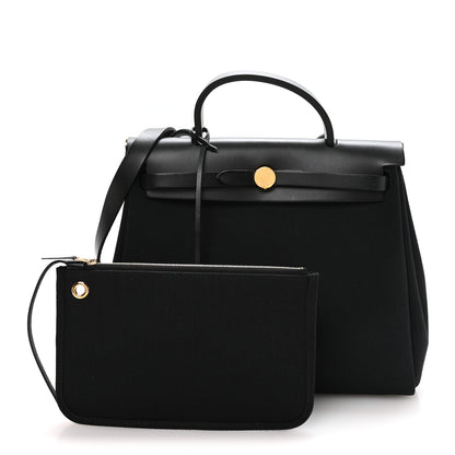 Hermes Military Toile Vache Hunter Herbag Zip Retourne 31 PM Black 3 of 12