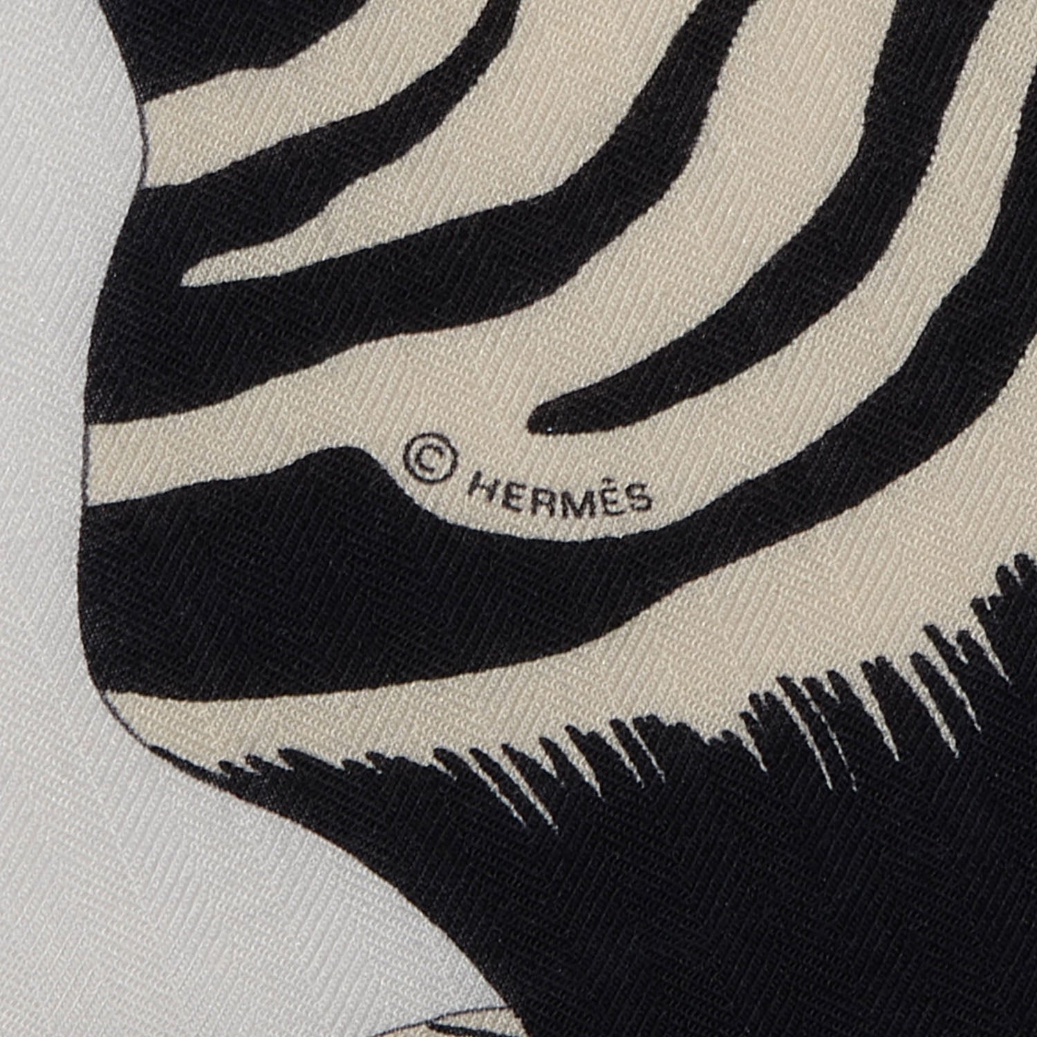 Hermes Cashmere Silk Zebra Pegasus Scarf GM 140 Blanc Noir Naturel 5 of 8