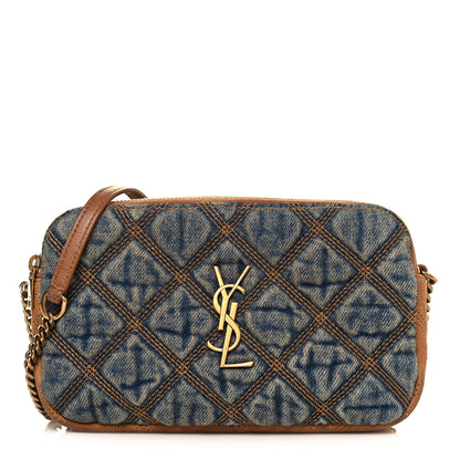 Saint Laurent Suede Denim Quilted Mini Becky Double Zip Bag Blue Cinnamon 1 of 13