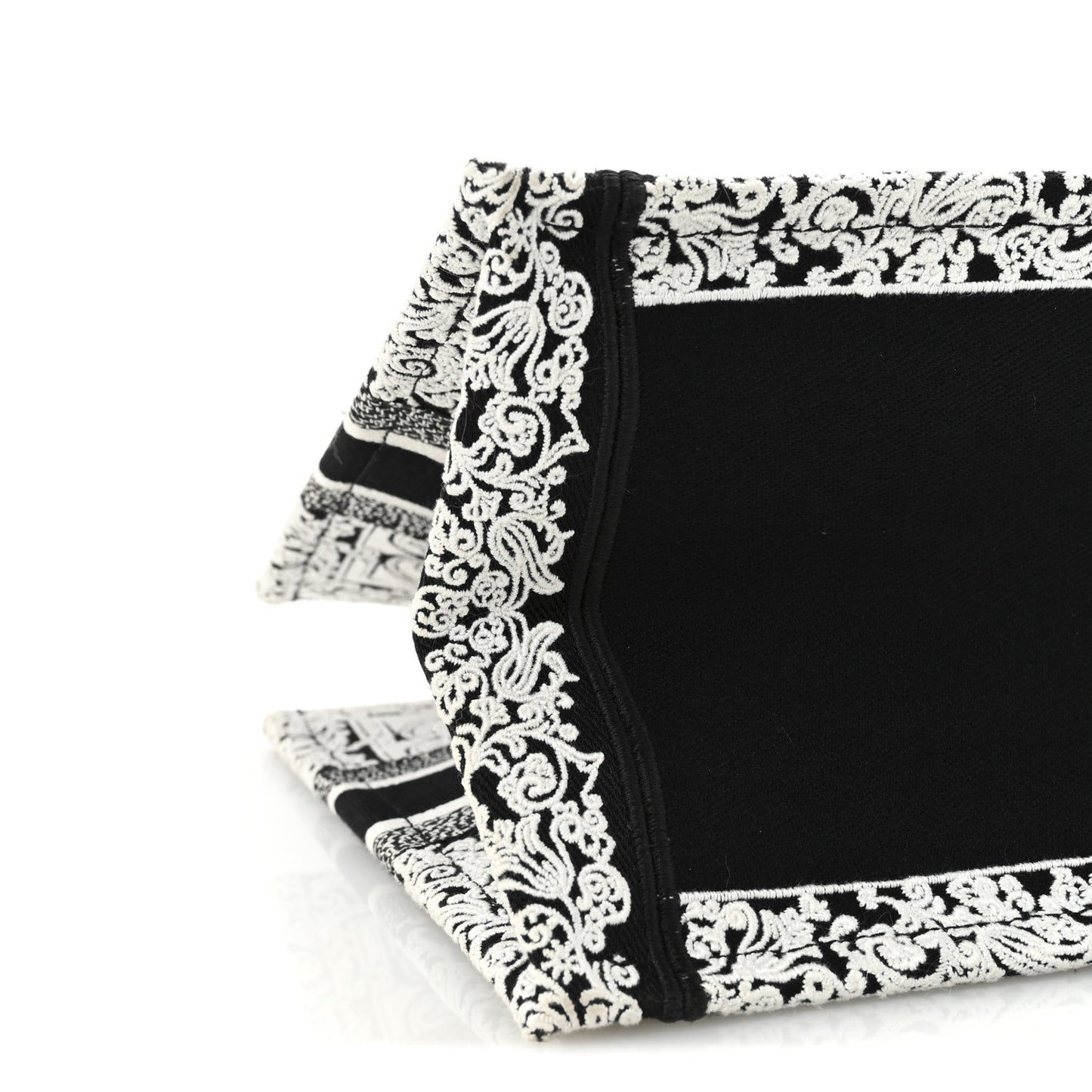 Canvas Embroidered Medium Ornamental Cornely Effect Book Tote Black White