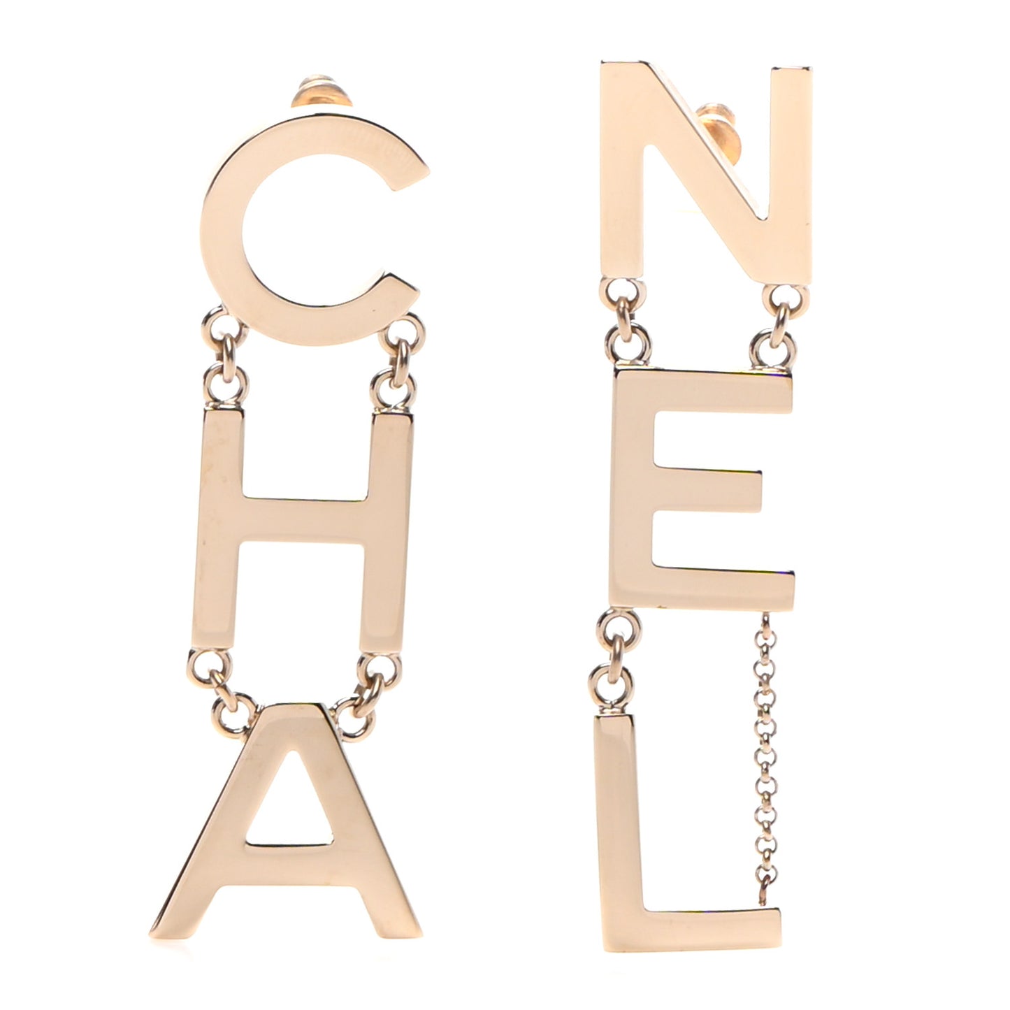 Metal Cha-Nel Logo Drop Earrings Gold