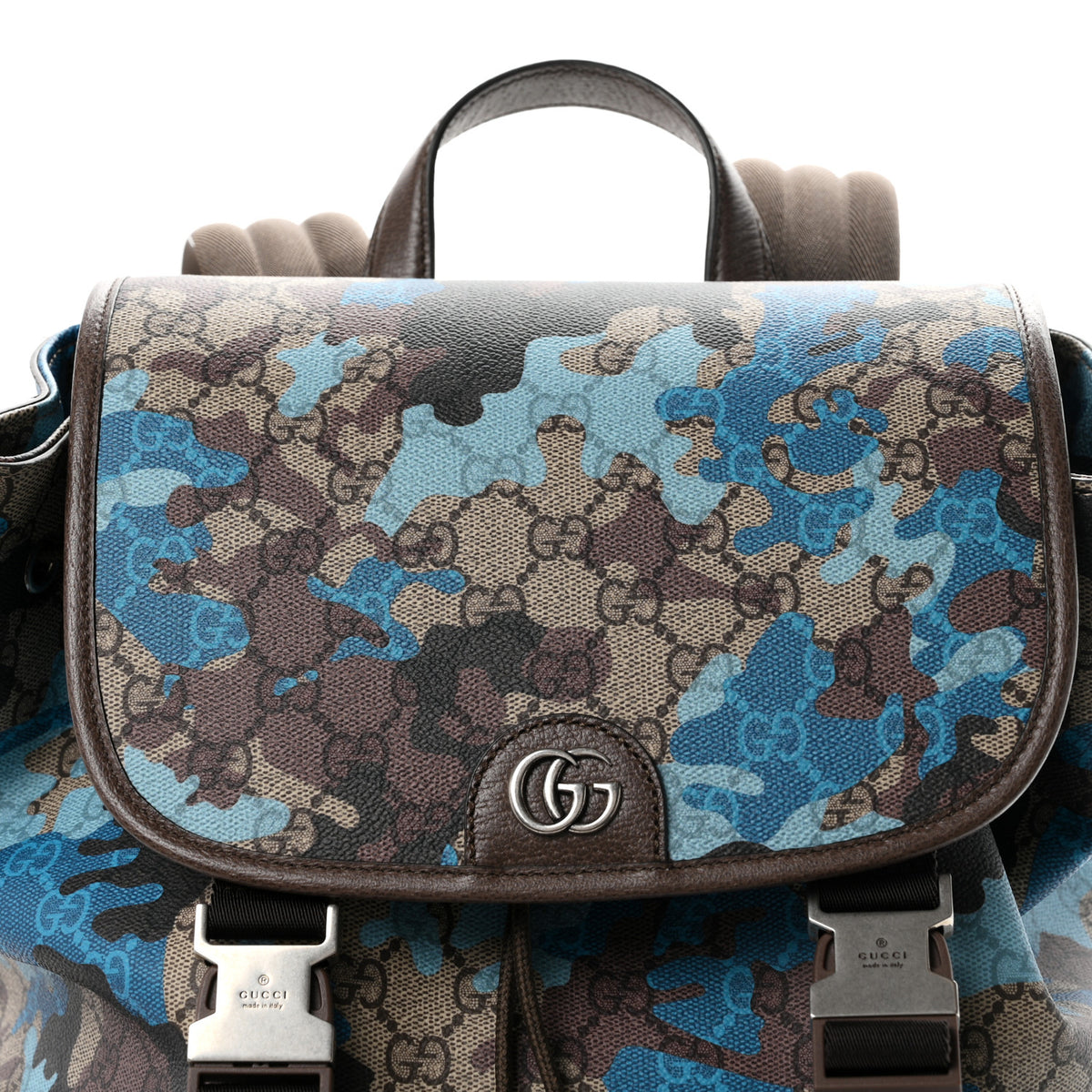 Gucci GG Supreme Monogram Camouflage Large Backpack Beige Ebony New Acero Blue 8 of 10