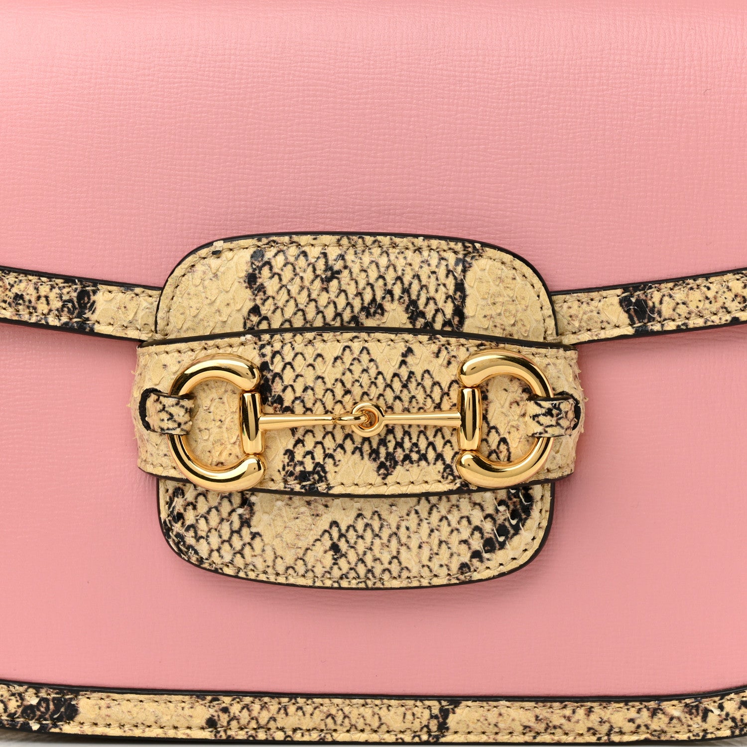 Gucci Azalea Calfskin Snakeskin Horsebit 1955 Shoulder Bag Wild Rose Beige 11 of 13