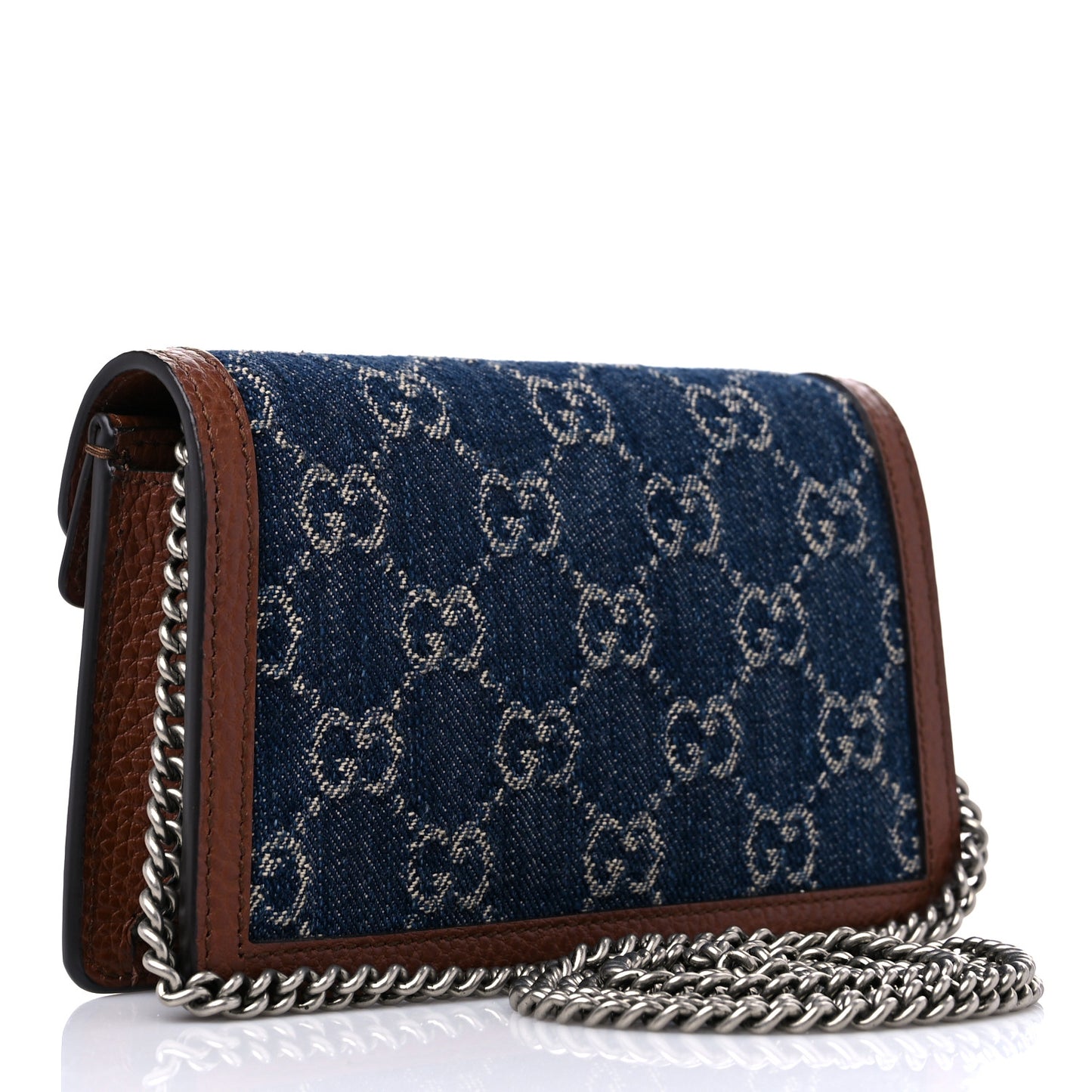 New Denim GG Monogram Dollar Calfskin Enamel Super Mini Dionysus Shoulder Bag Blue Tea Cuir Epilog Electric Blue