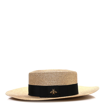 Gucci Glittered Straw Grosgrain Wide Brim Hat M Gold Black 5 of 8