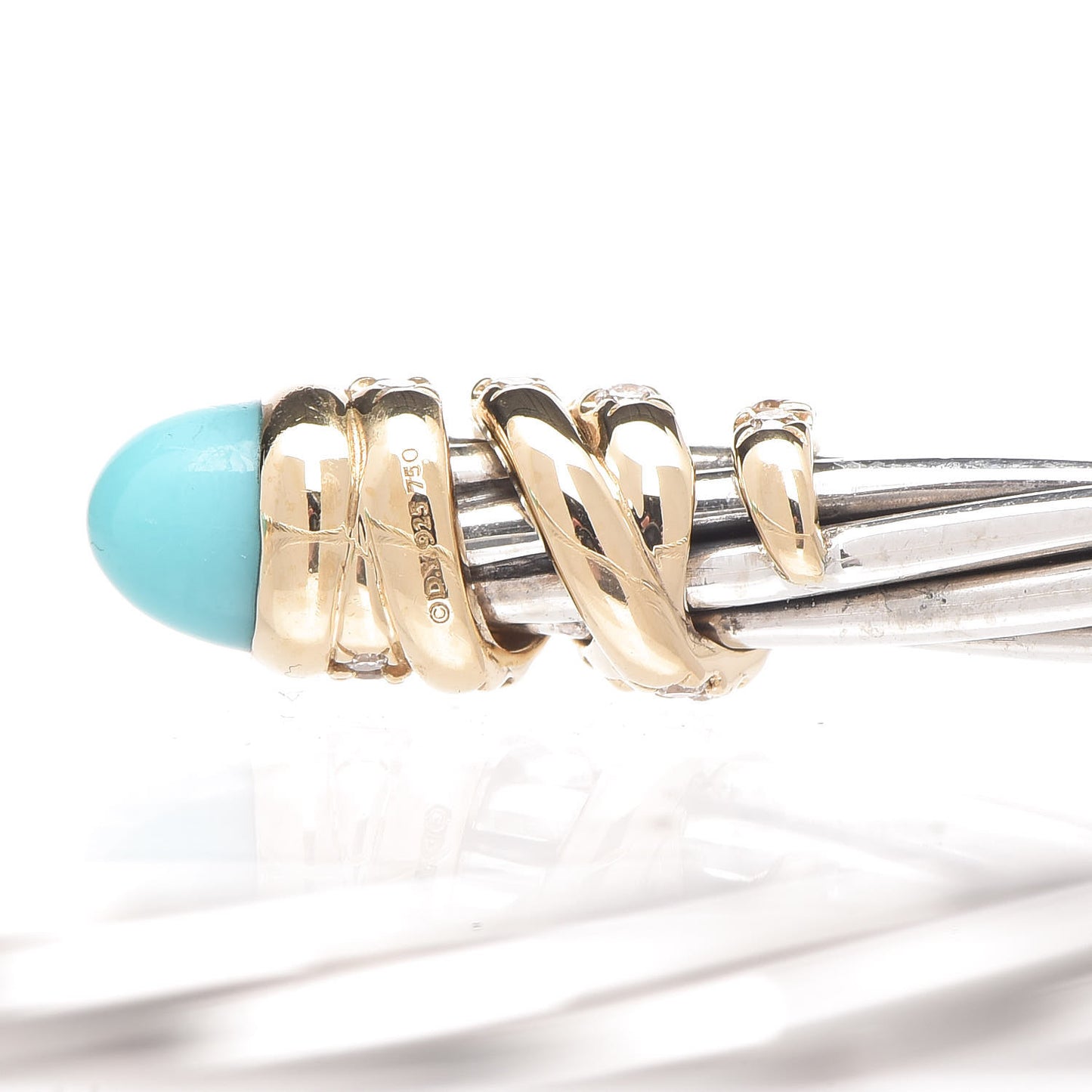 Sterling Silver 18K Yellow Gold Diamond Turquoise Helena Cuff Bracelet