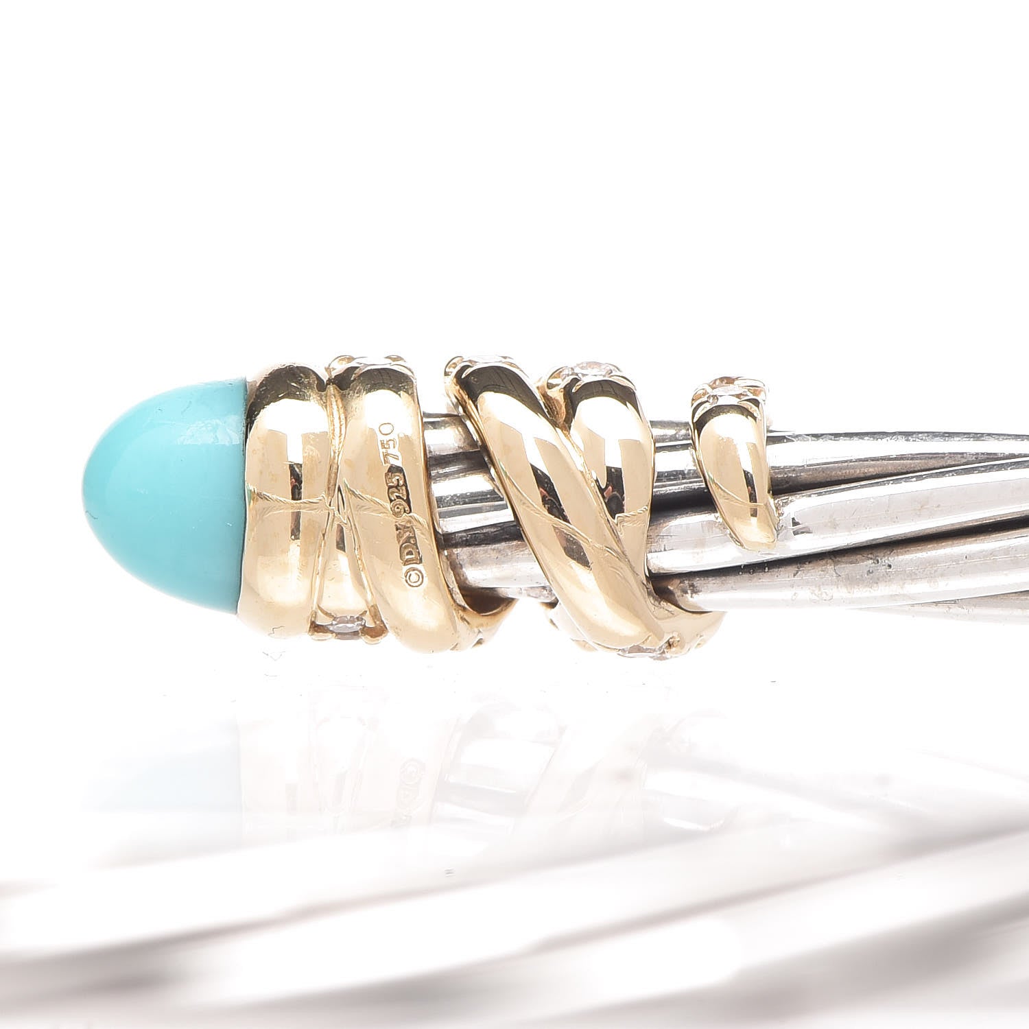 David Yurman Sterling Silver 18K Yellow Gold Diamond Turquoise Helena Cuff Bracelet 5 of 5
