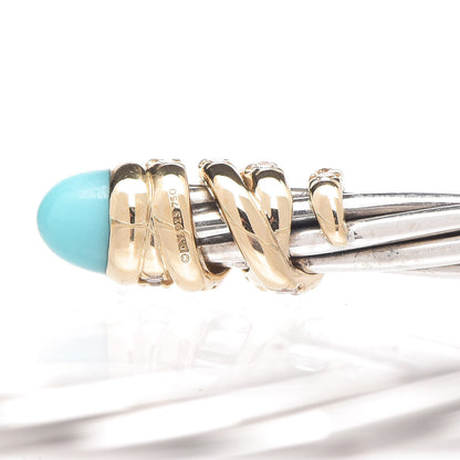 David Yurman Sterling Silver 18K Yellow Gold Diamond Turquoise Helena Cuff Bracelet 5 of 5