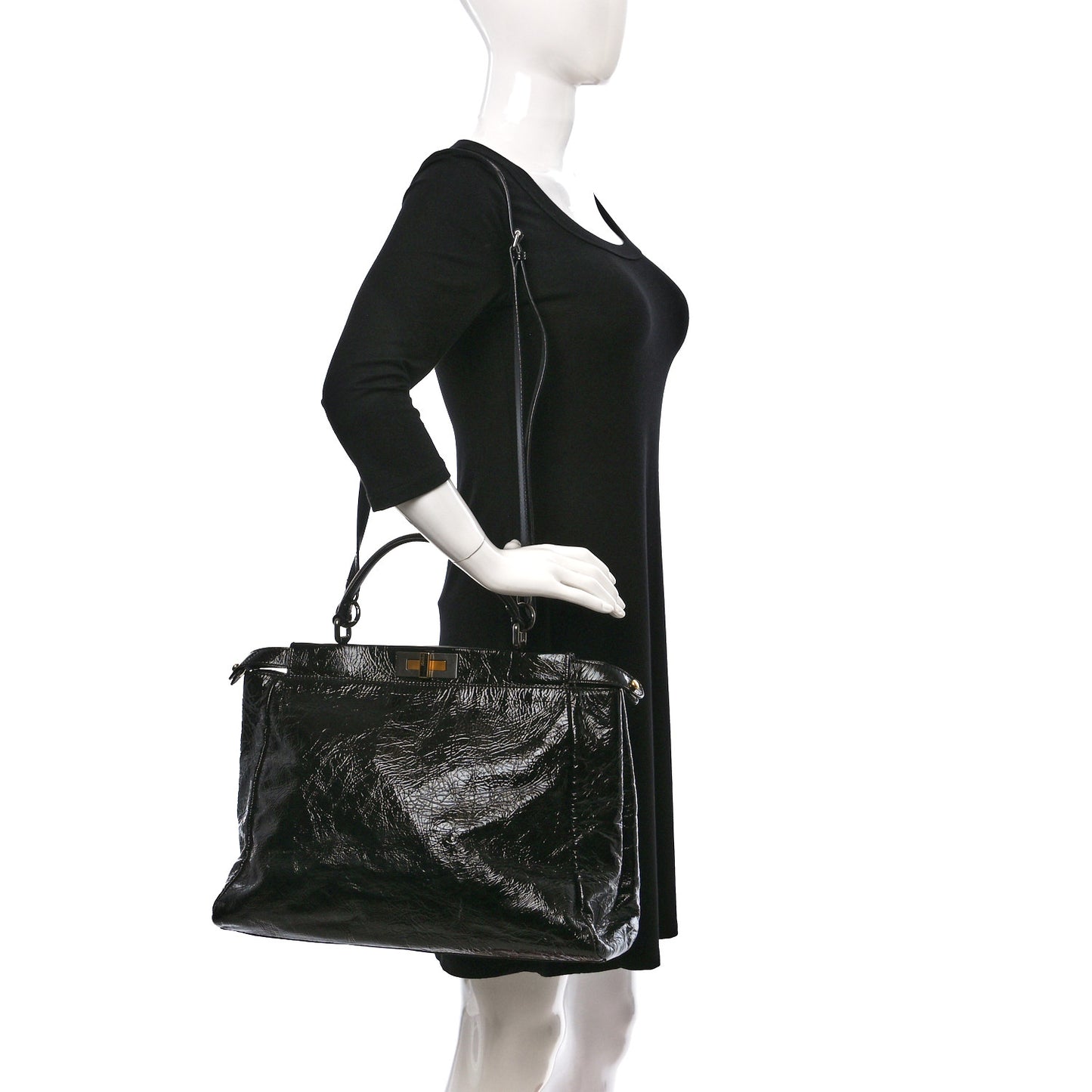 Patent Large Peekaboo Iconic Satchel Black