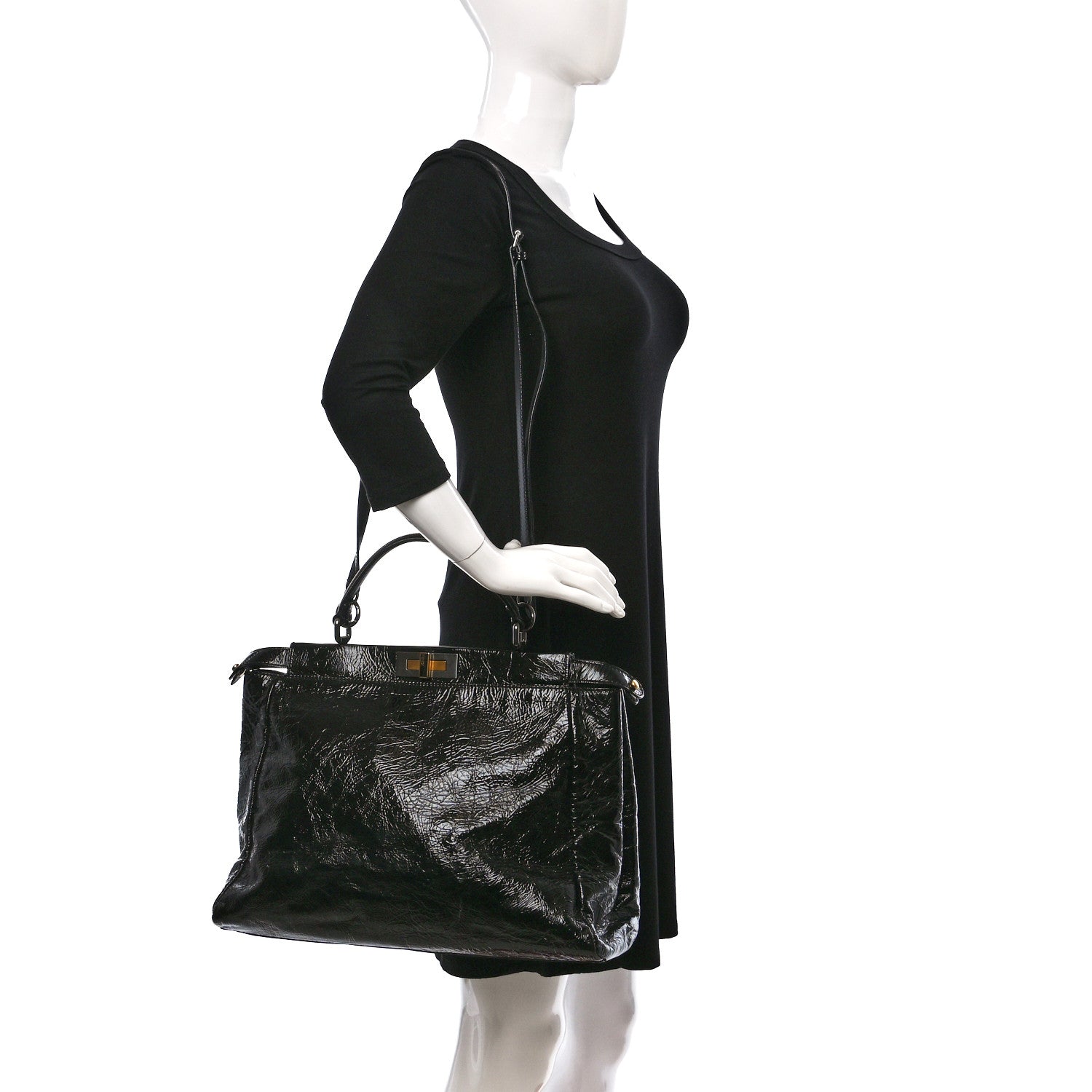 Fendi Patent Large Peekaboo Iconic Satchel Black 2 of 9