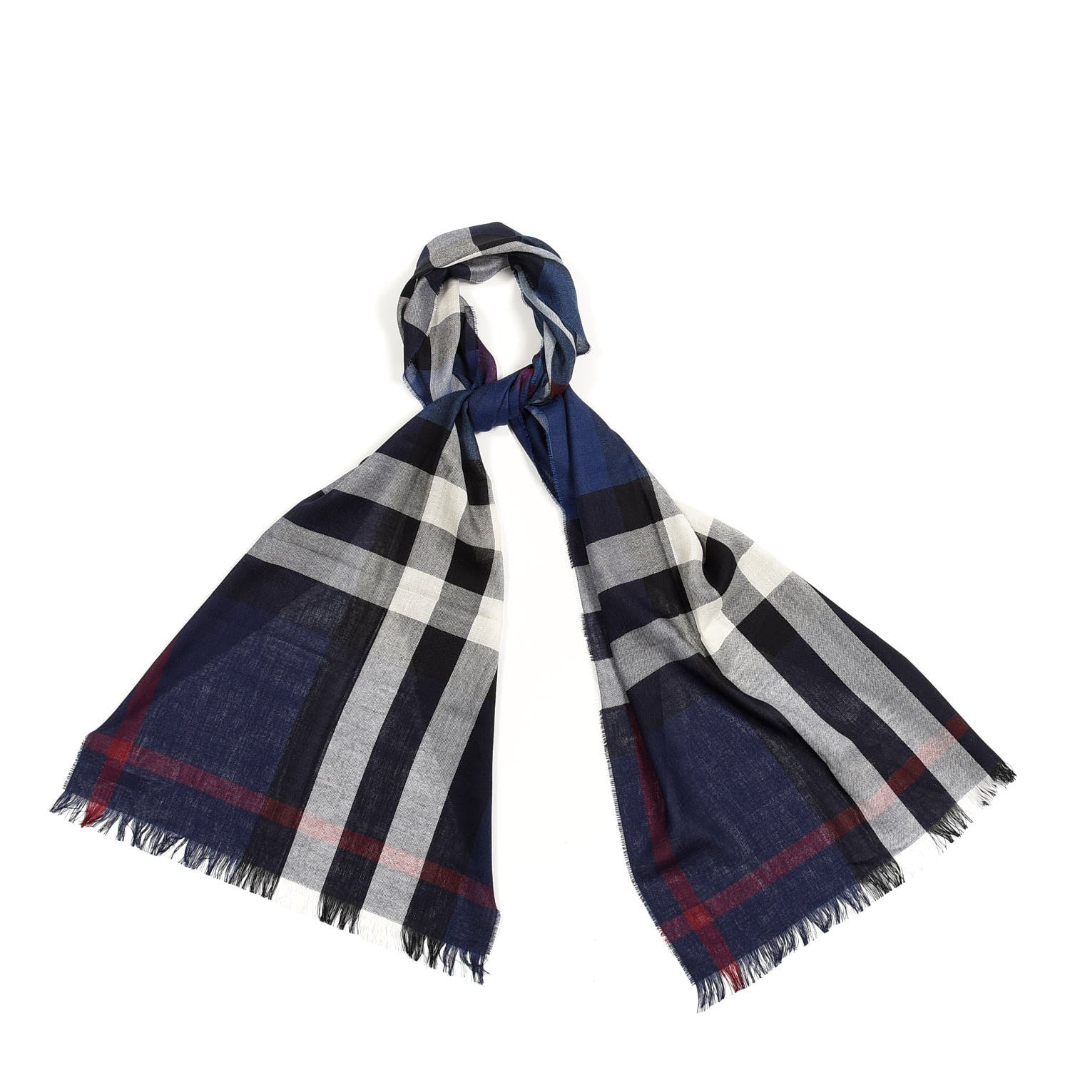 Burberry Wool Cashmere Giant Check Lightweight Scarf Parade Navy 1 of 4