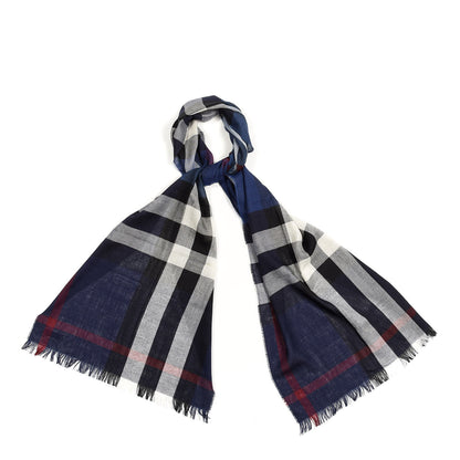 Burberry Wool Cashmere Giant Check Lightweight Scarf Parade Navy 1 of 4