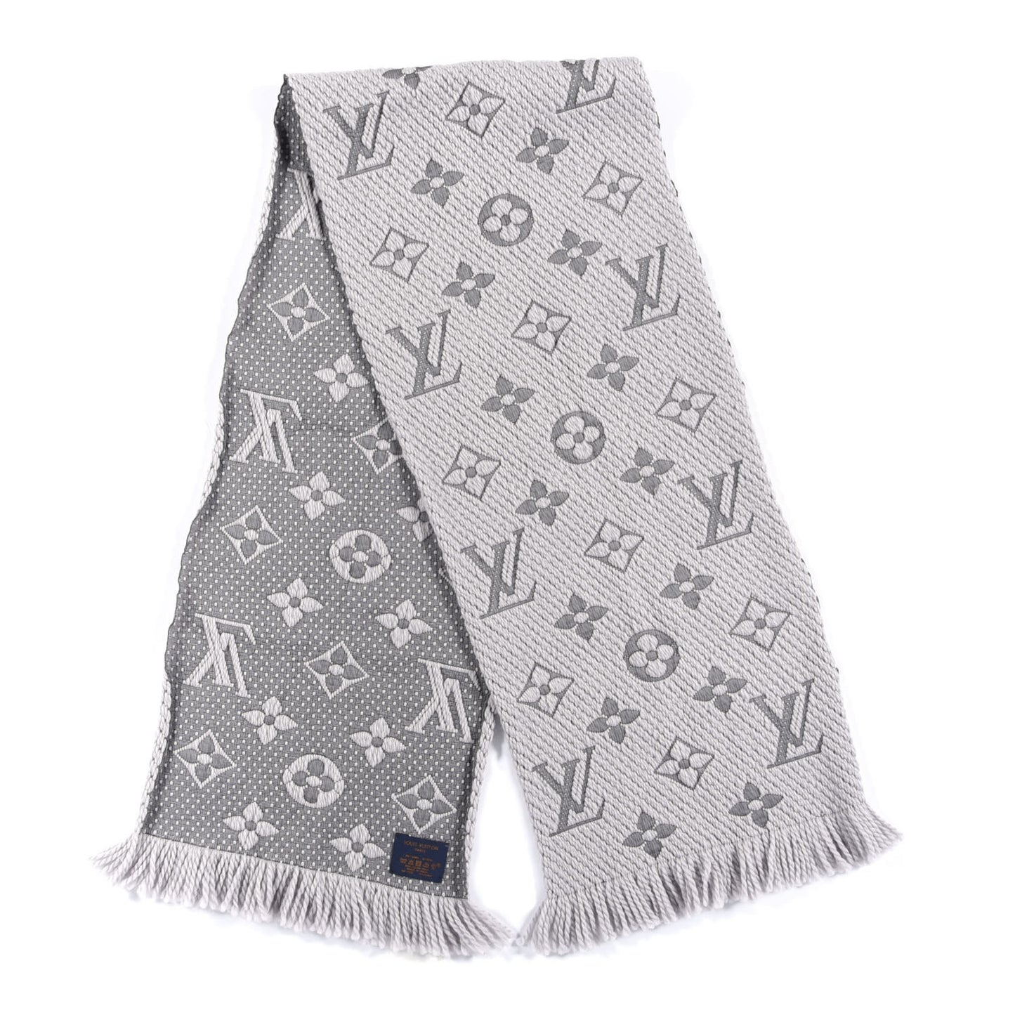 Wool Silk Logomania Scarf Pearl Grey
