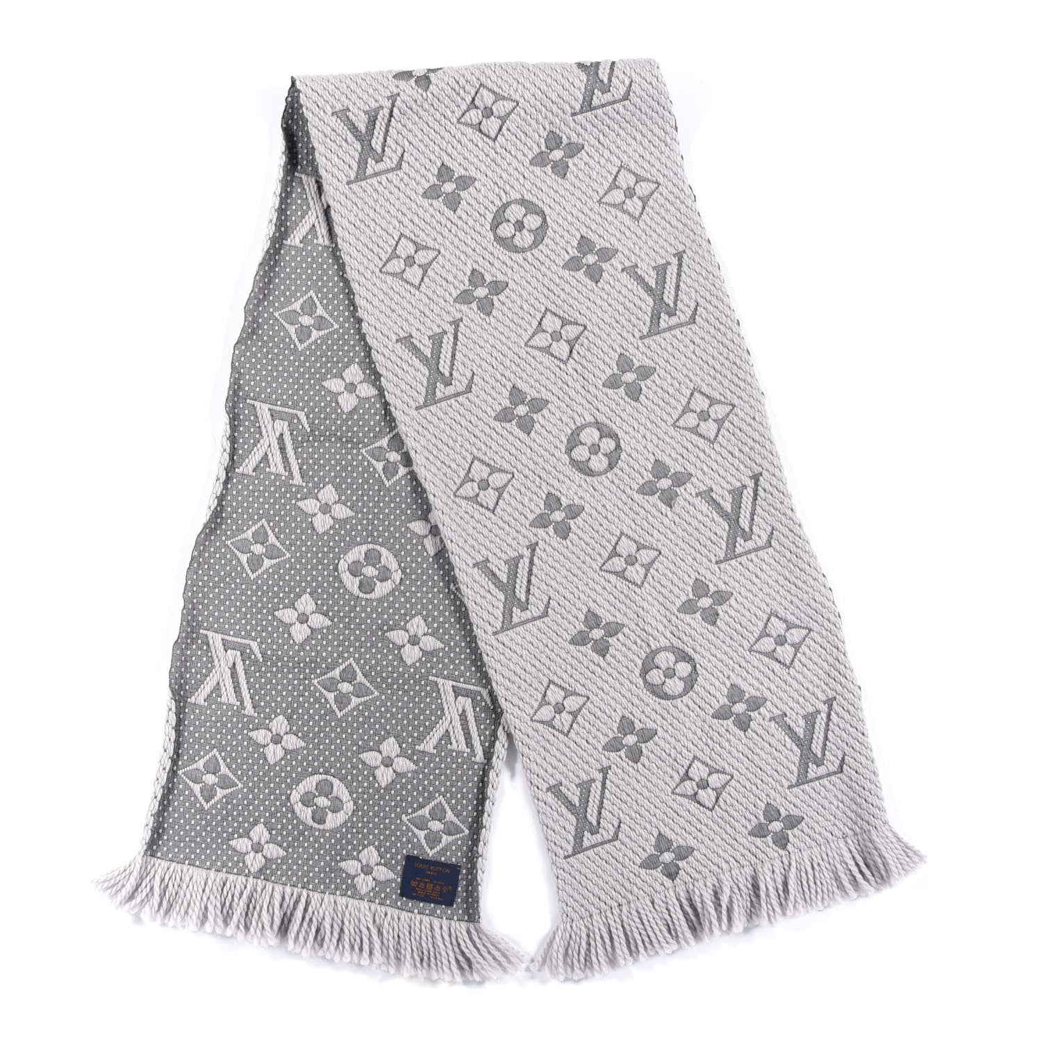 Louis Vuitton Wool Silk Logomania Scarf Pearl Grey 2 of 3