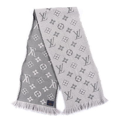 Louis Vuitton Wool Silk Logomania Scarf Pearl Grey 2 of 3