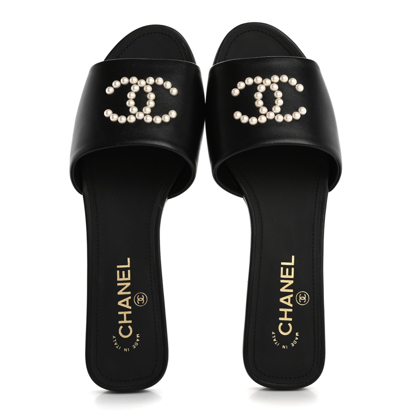 Lambskin Pearl CC Sandals 40.5 Black