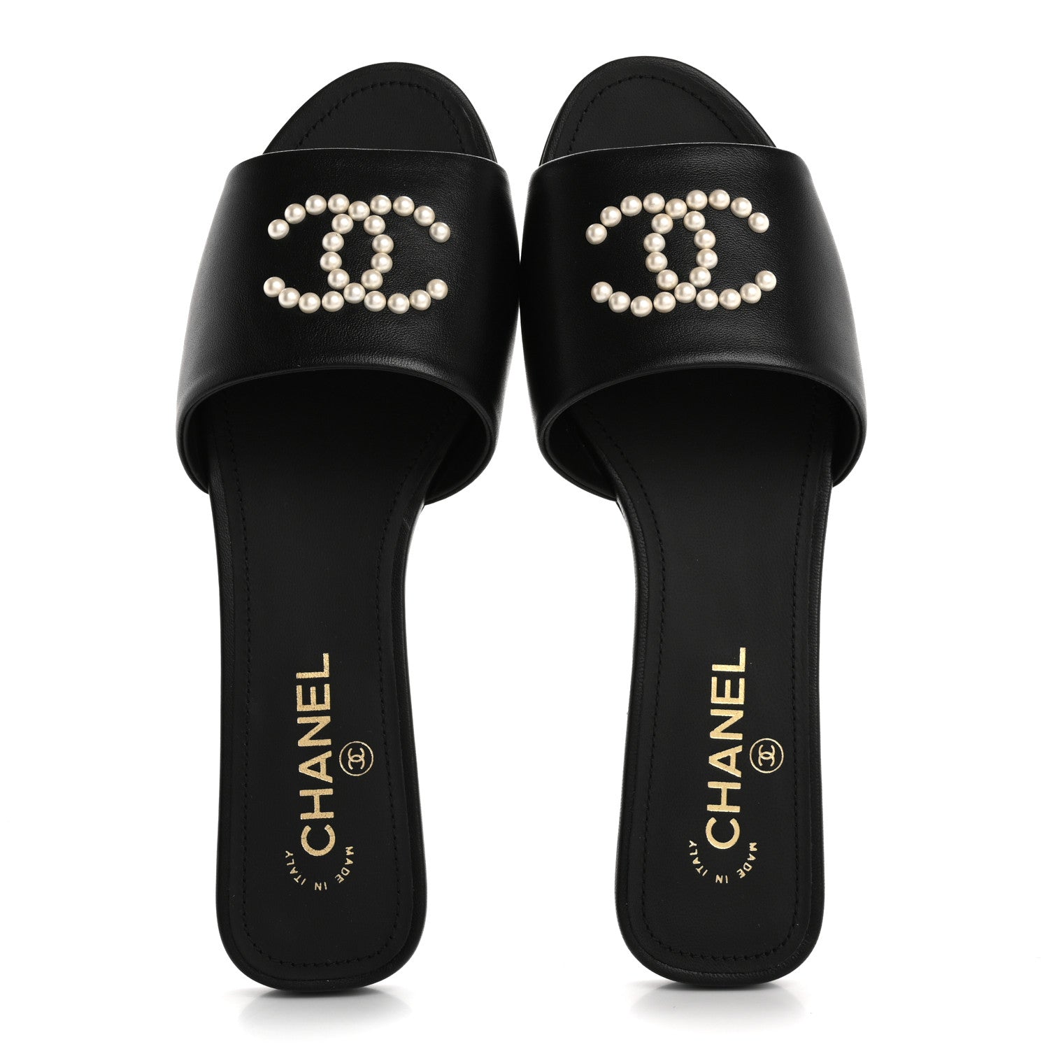 Chanel Lambskin Pearl CC Sandals 40.5 Black 2 of 10