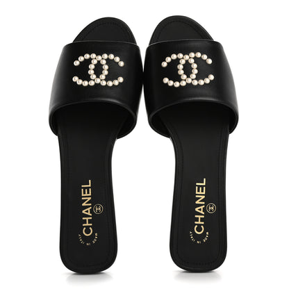 Chanel Lambskin Pearl CC Sandals 40.5 Black 2 of 10