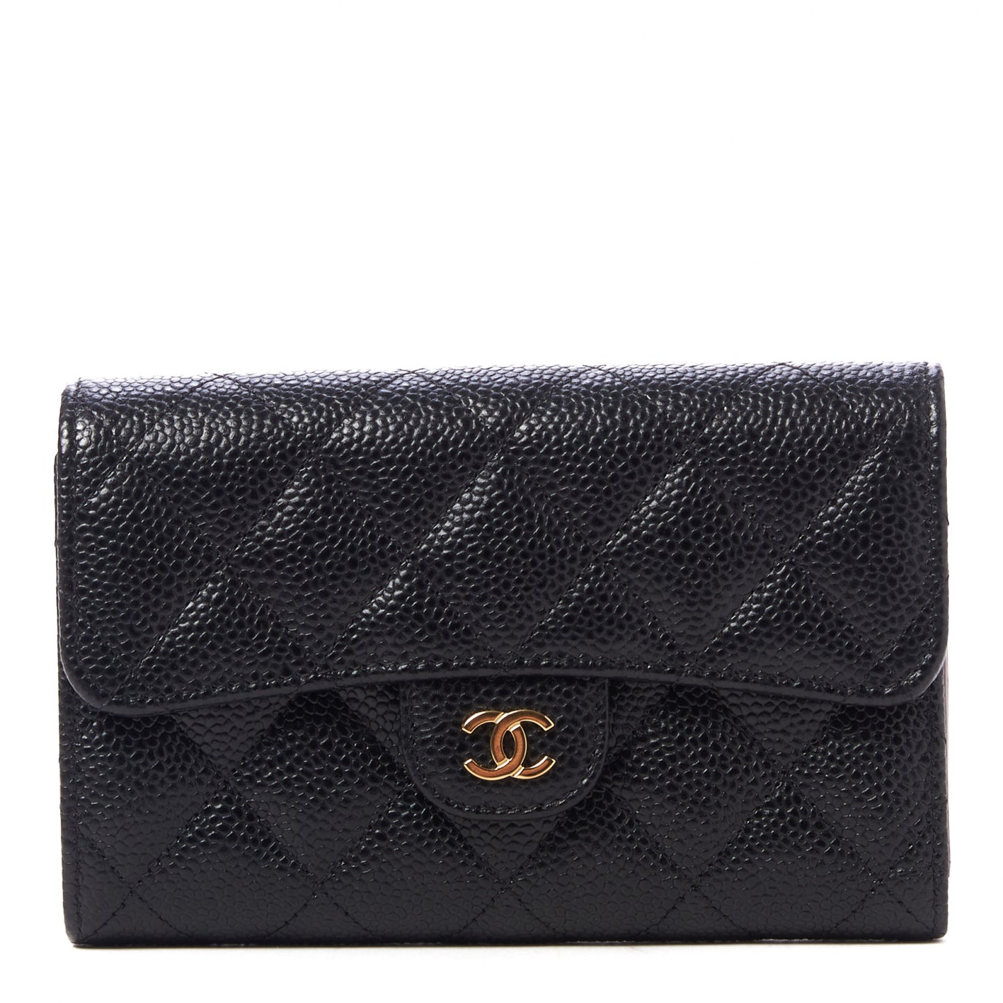 Caviar Quilted Medium Flap Wallet Black