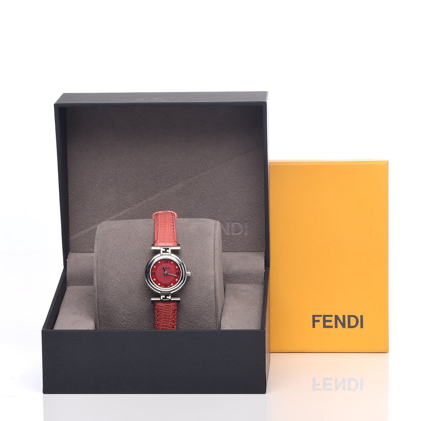 Stainless Steel Calfskin Diamond 23mm Moda Quartz Watch Red