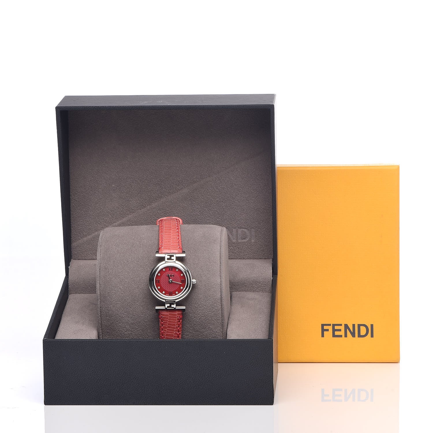 Fendi Stainless Steel Calfskin Diamond 23mm Moda Quartz Watch Red 8 of 8