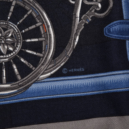Hermes Cashmere Silk Flamboyant Web Scarf 100 Marine Anthracite 6 of 7