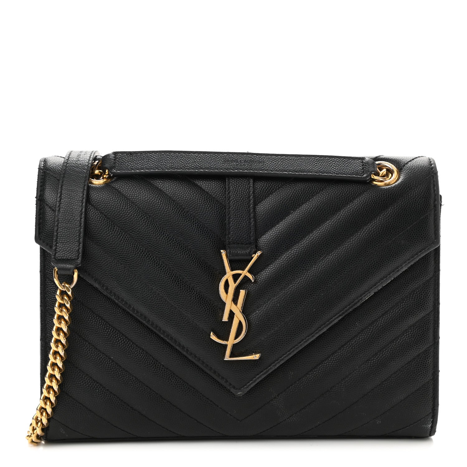 Saint Laurent Grain De Poudre Matelasse Chevron Medium Monogram Satchel Black 1 of 19