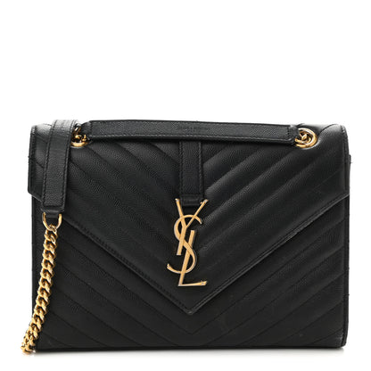 Saint Laurent Grain De Poudre Matelasse Chevron Medium Monogram Satchel Black 1 of 19