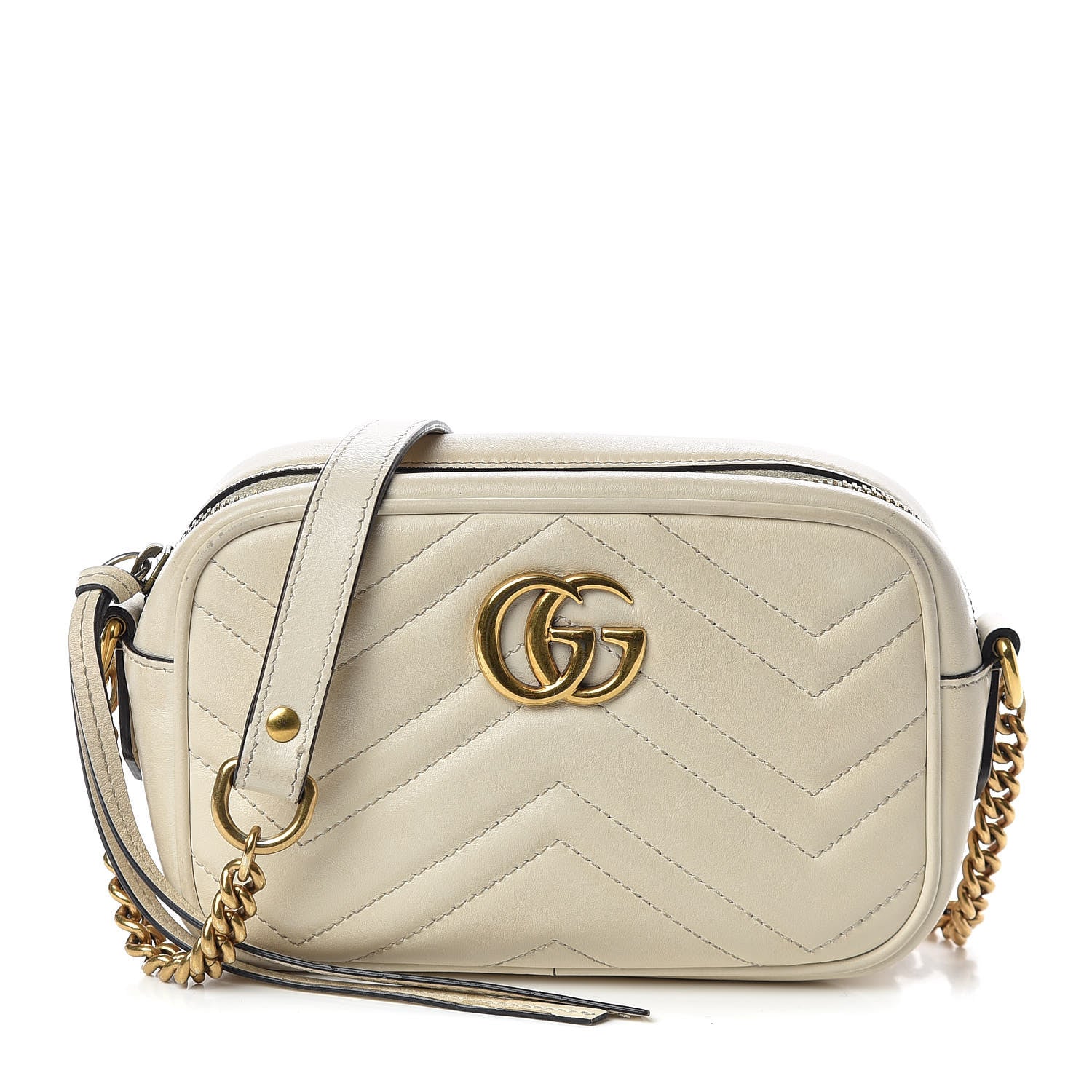 Gucci Calfskin Matelasse Mini GG Marmont Chain Shoulder Bag White 1 of 9