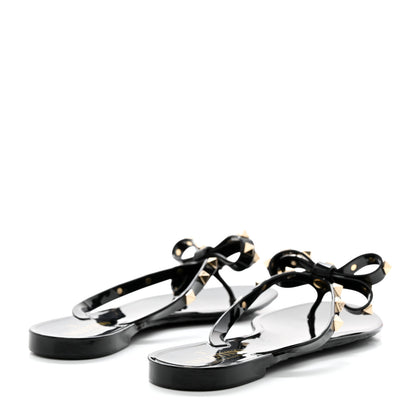 Valentino Garavani PVC Jelly Rockstud Bow Thong Sandals 38 Black 4 of 7