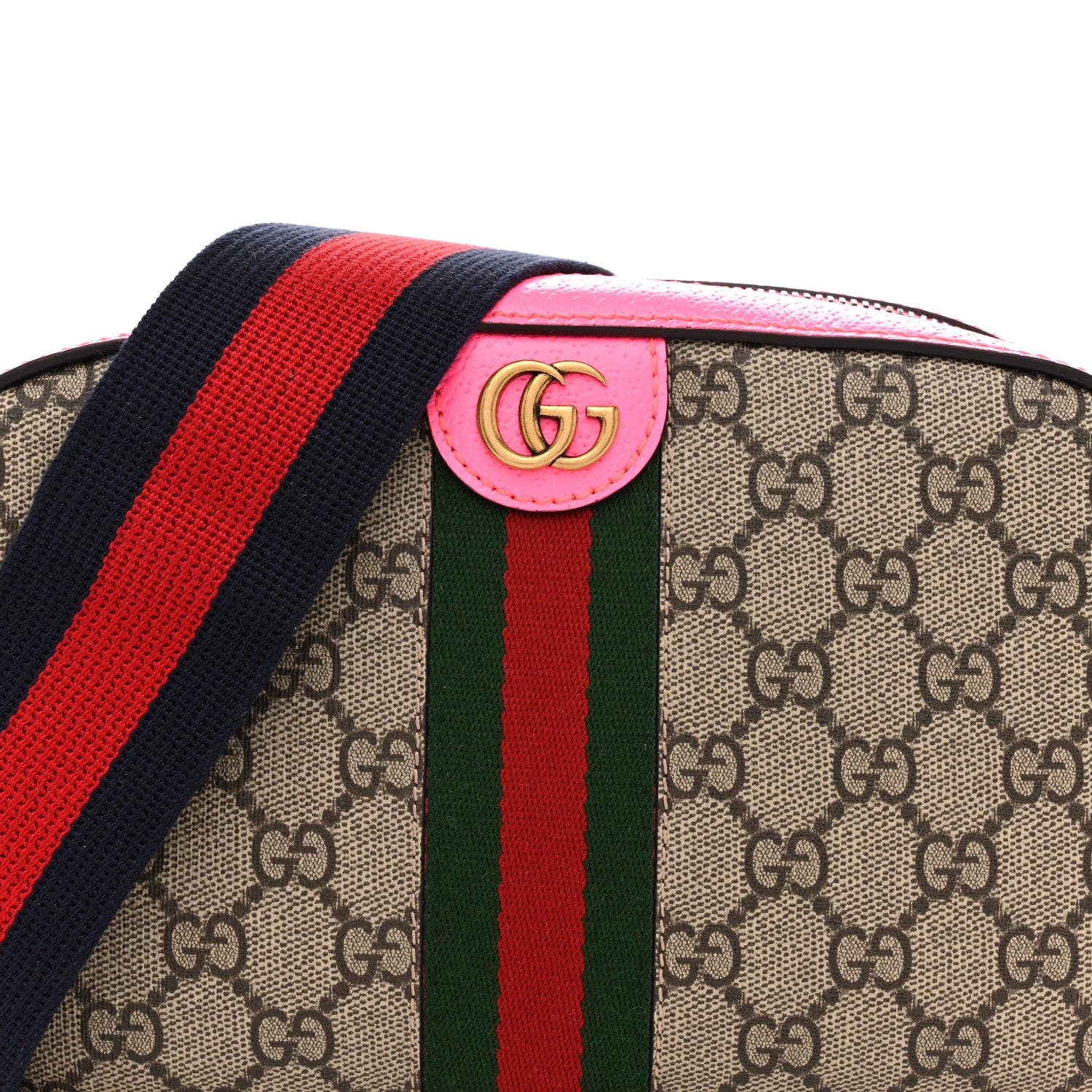 Gucci GG Supreme Monogram Textured Dollar Calfskin Web Ophidia Small Crossbody Bag Beige Ebony Fuchsia 8 of 11