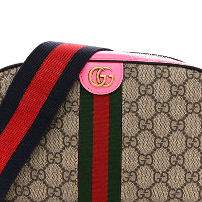 Gucci GG Supreme Monogram Textured Dollar Calfskin Web Ophidia Small Crossbody Bag Beige Ebony Fuchsia 8 of 11