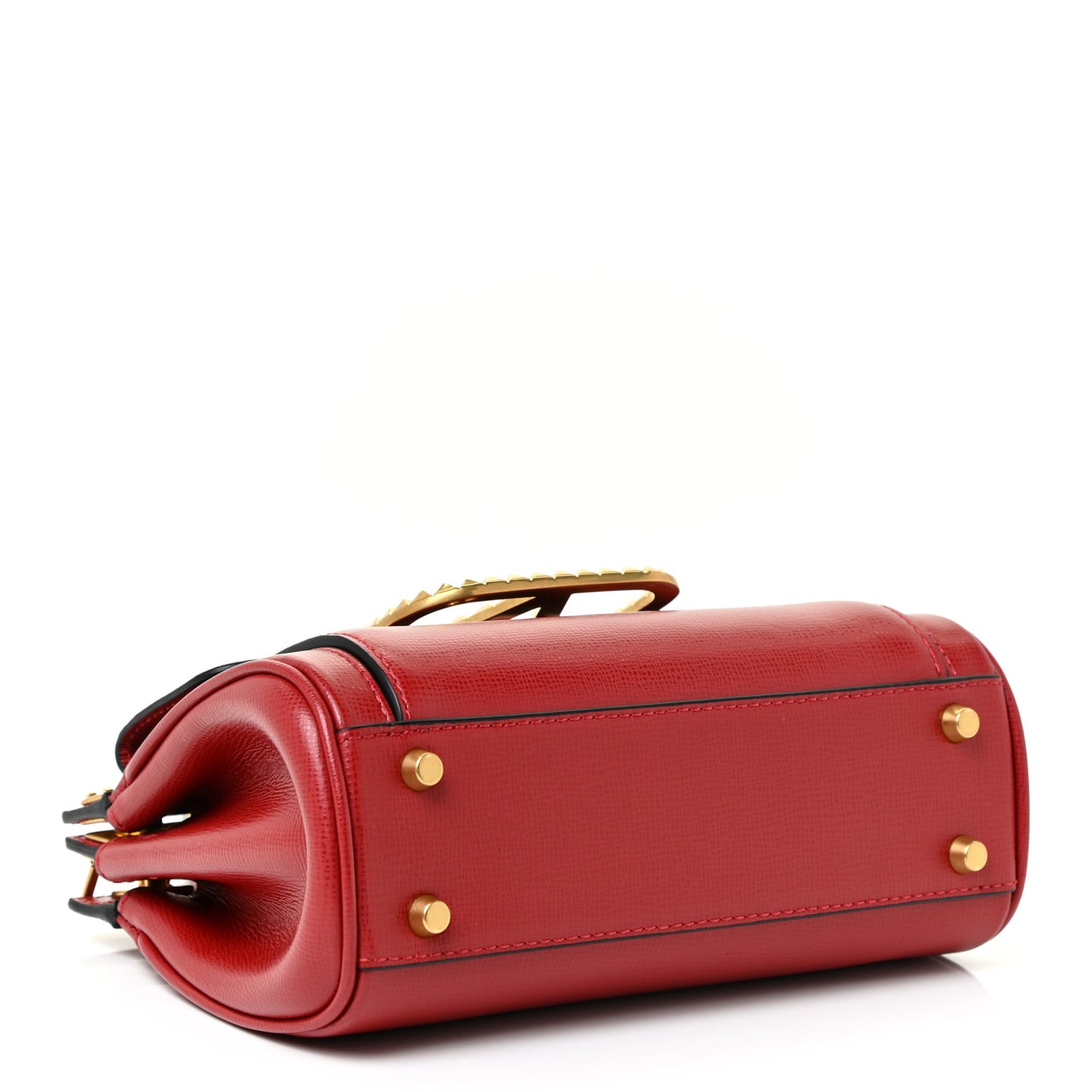 Grainy Calfskin Mini Rockstud Alcove Top-Handle Bag Rouge Pur