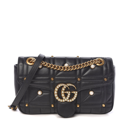 Gucci Calfskin Matelasse Studded Small Pearly GG Marmont Shoulder Bag Black 1 of 10