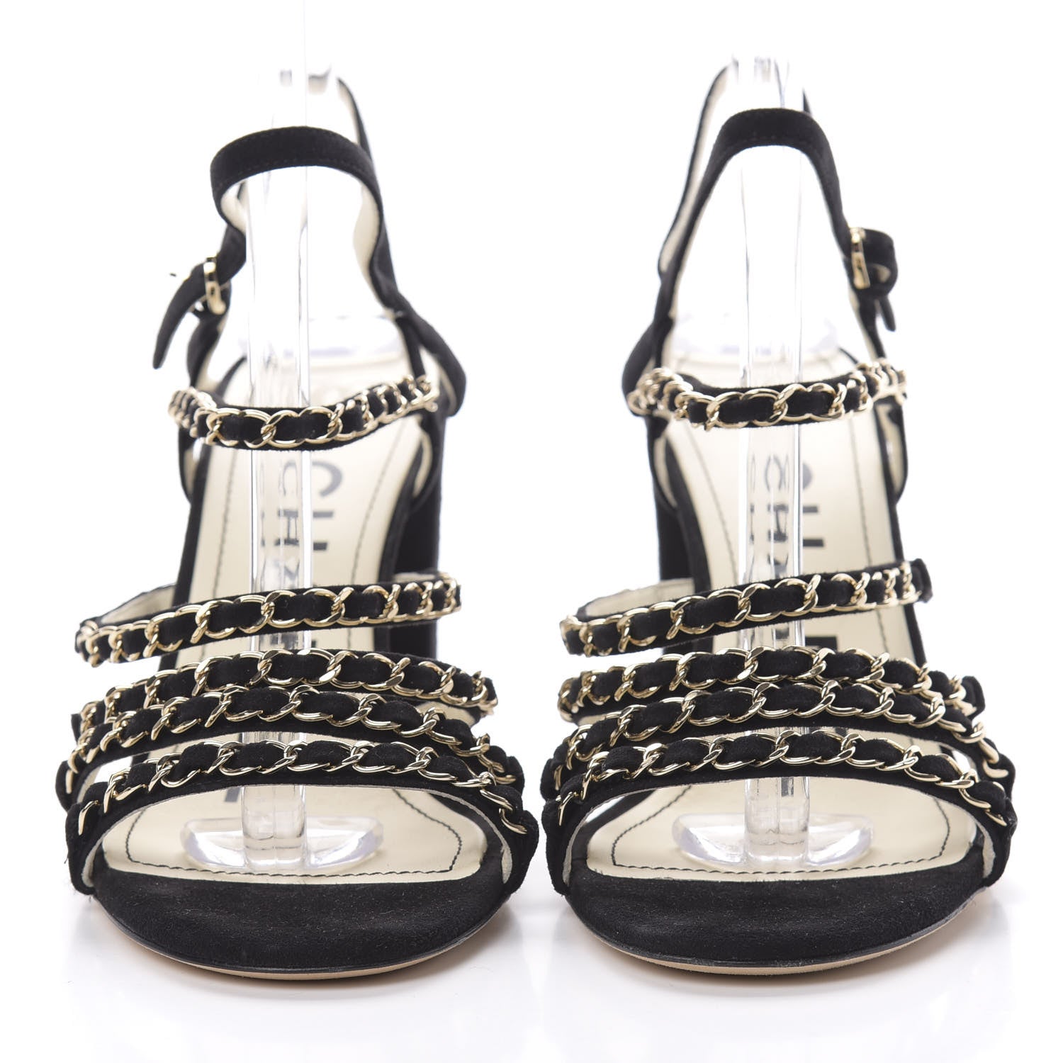 Chanel Suede Chain Sandals 38.5 Black 2 of 9