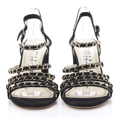 Chanel Suede Chain Sandals 38.5 Black 2 of 9