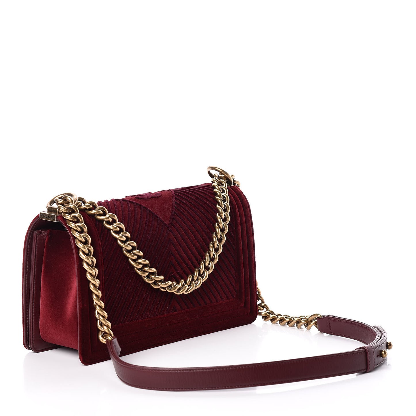 Velvet Chevron Quilted Medium Boy Flap Burgundy