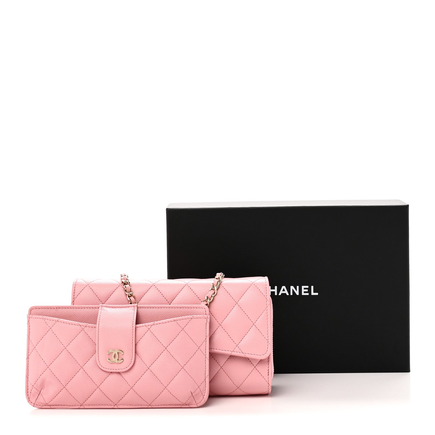 Chanel Caviar Quilted Phone Holder Wallet on Removable Chain Pink 13 of 13