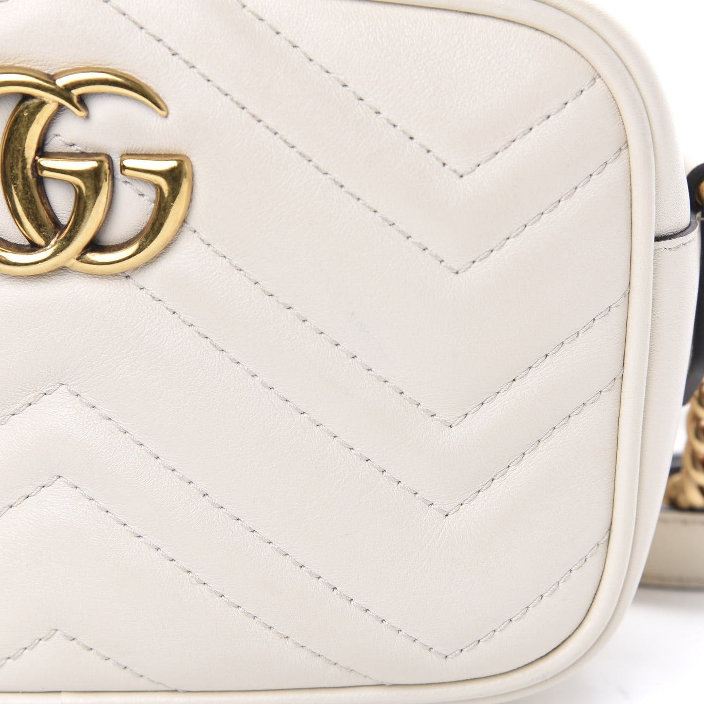Calfskin Matelasse Mini GG Marmont Chain Shoulder Bag White