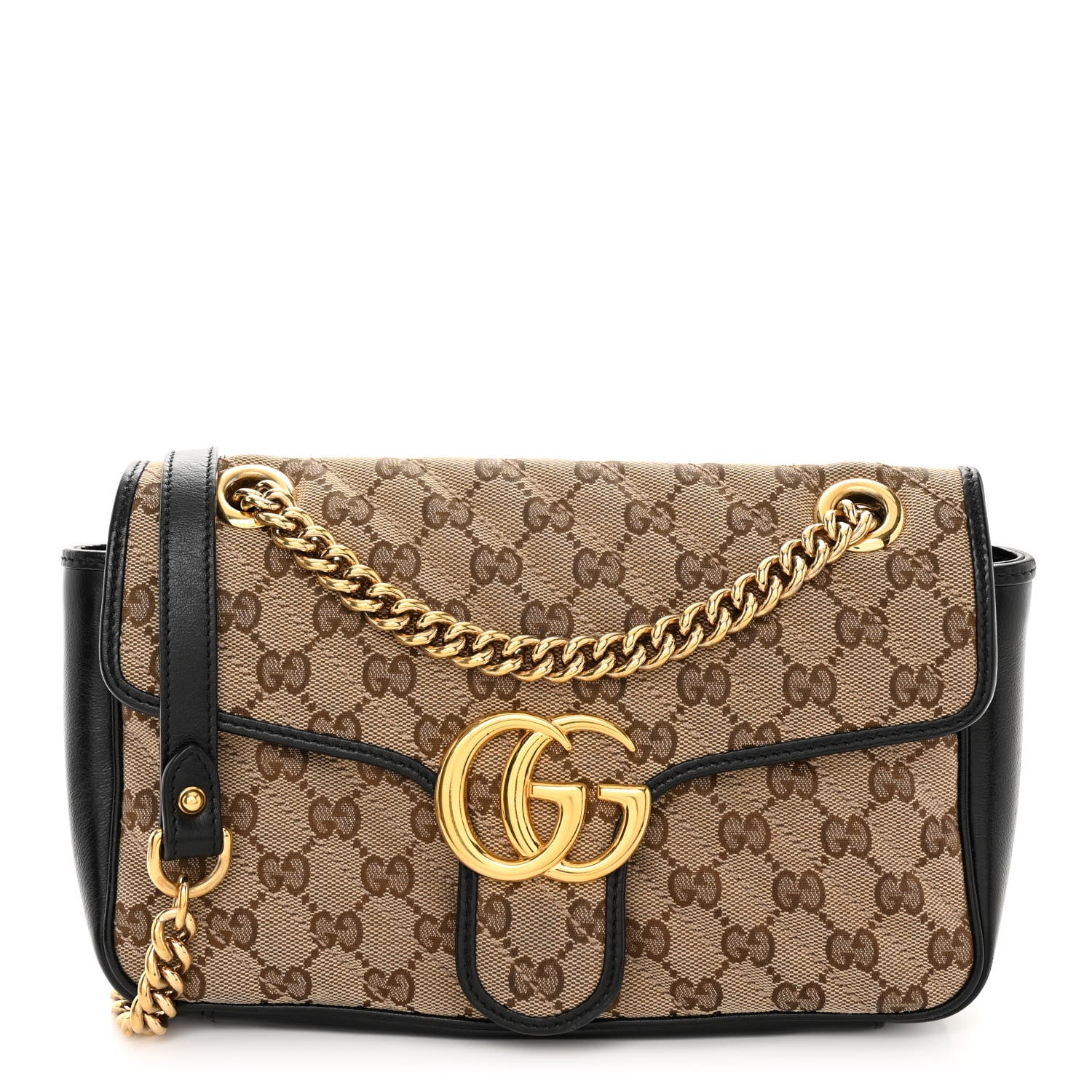 Gucci Monogram Matelasse Diagonal Small GG Marmont Shoulder Bag Beige Black 1 of 9