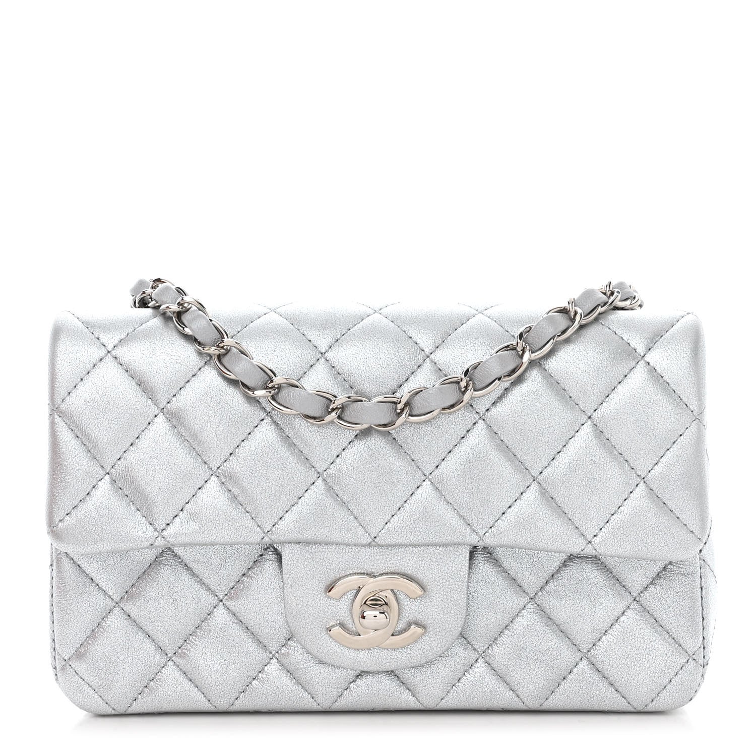 Chanel Metallic Lambskin Quilted Mini Rectangular Flap Silver 1 of 11
