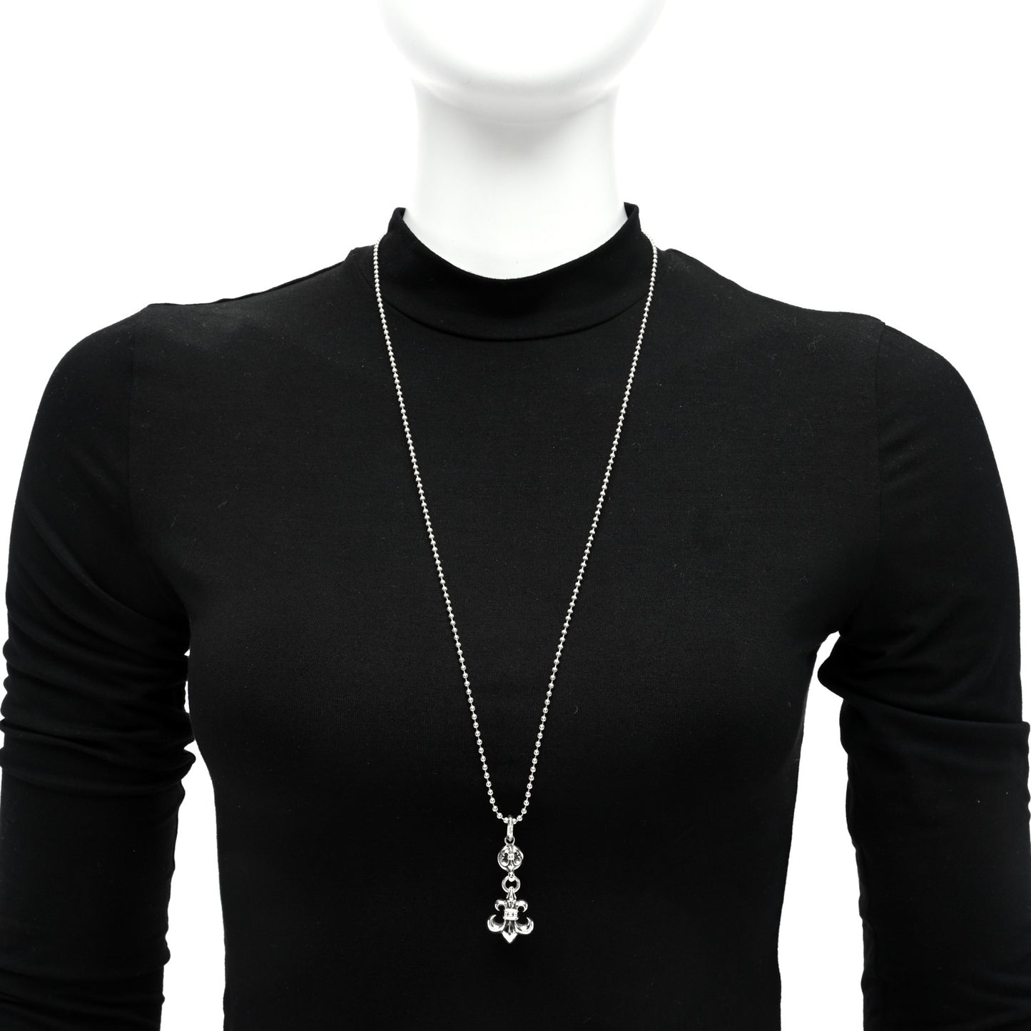 Sterling Silver Ball BS Fleur de Lis Pendant Necklace