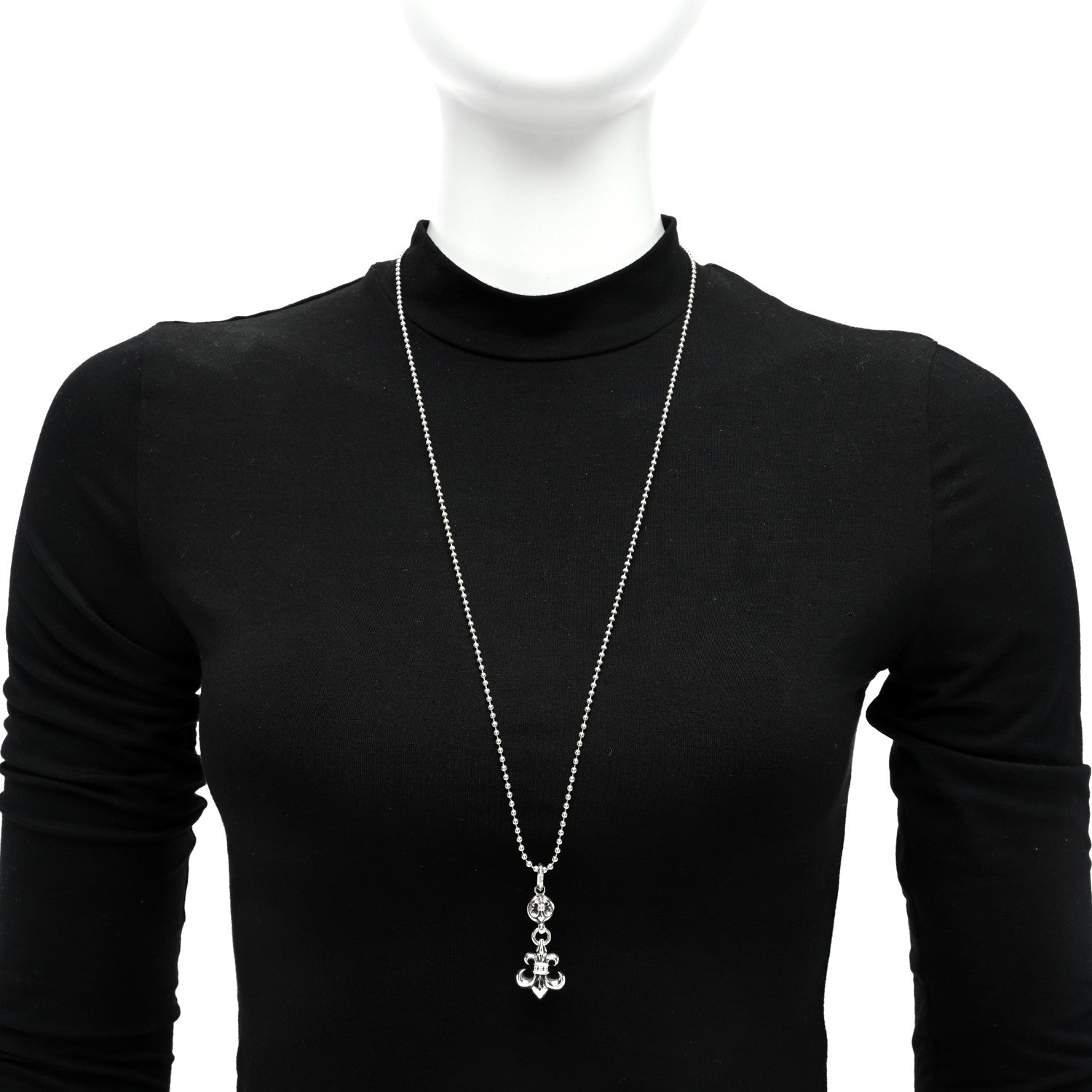 Chrome Hearts Sterling Silver Ball BS Fleur de Lis Pendant Necklace 2 of 5