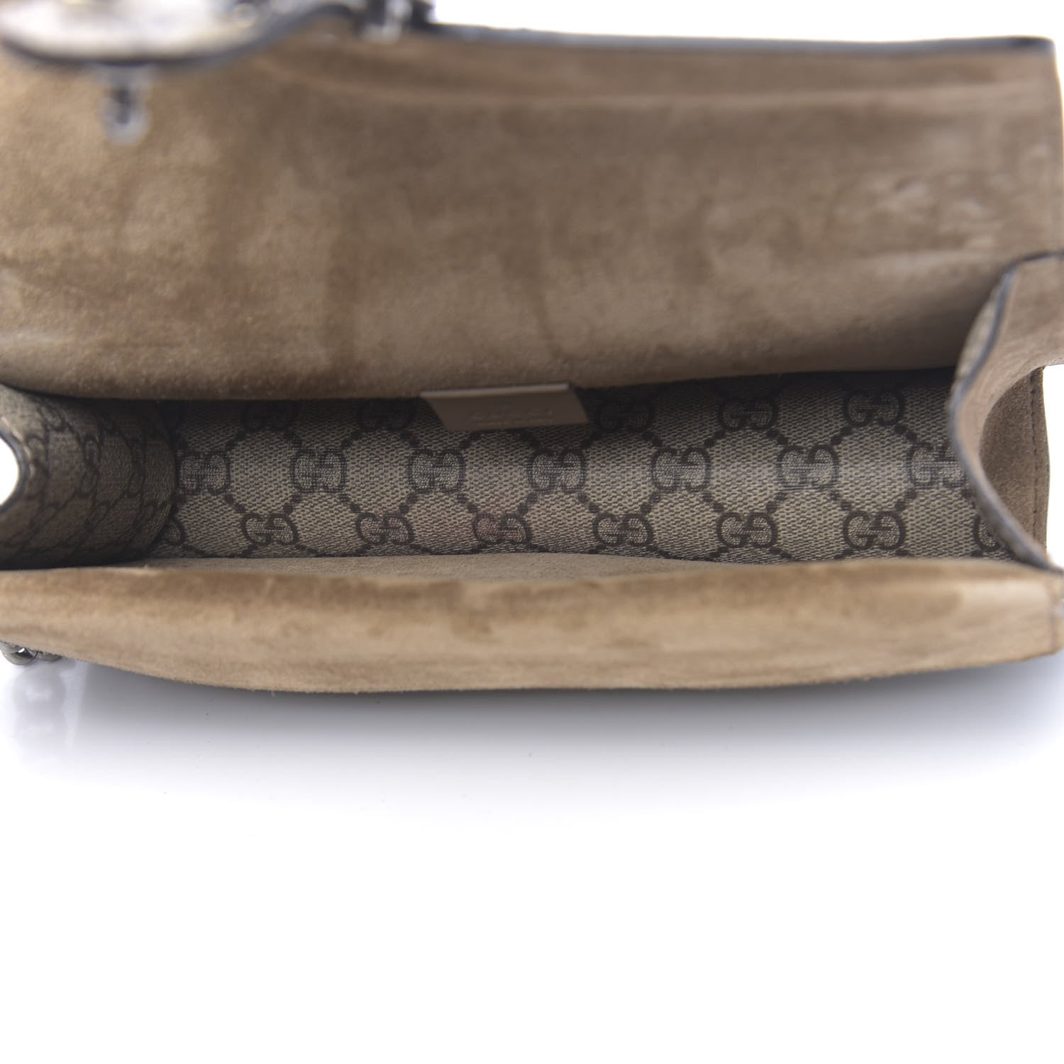 Gucci GG Supreme Monogram Suede Crystal Small Dionysus Shoulder Bag Beige Ebony Taupe 5 of 10
