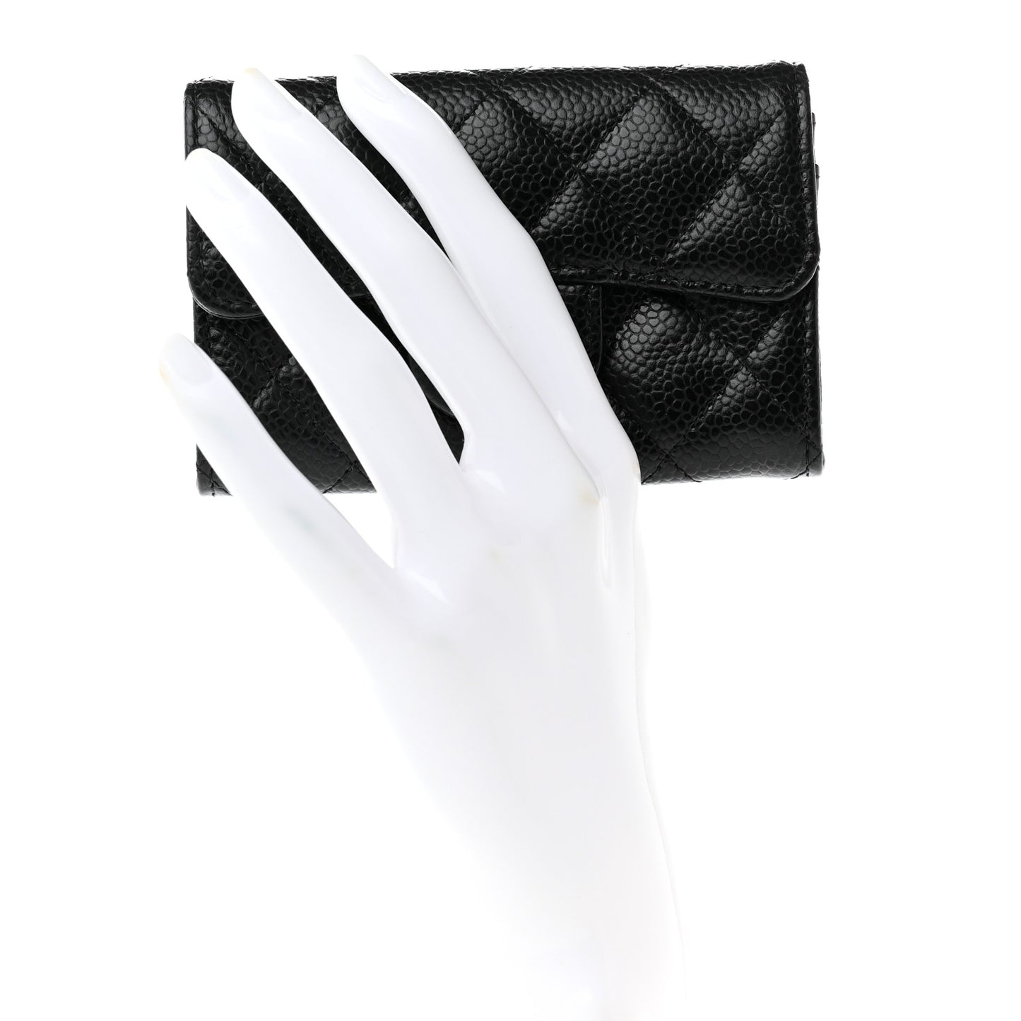 Caviar Quilted Flap Card Holder Wallet Black