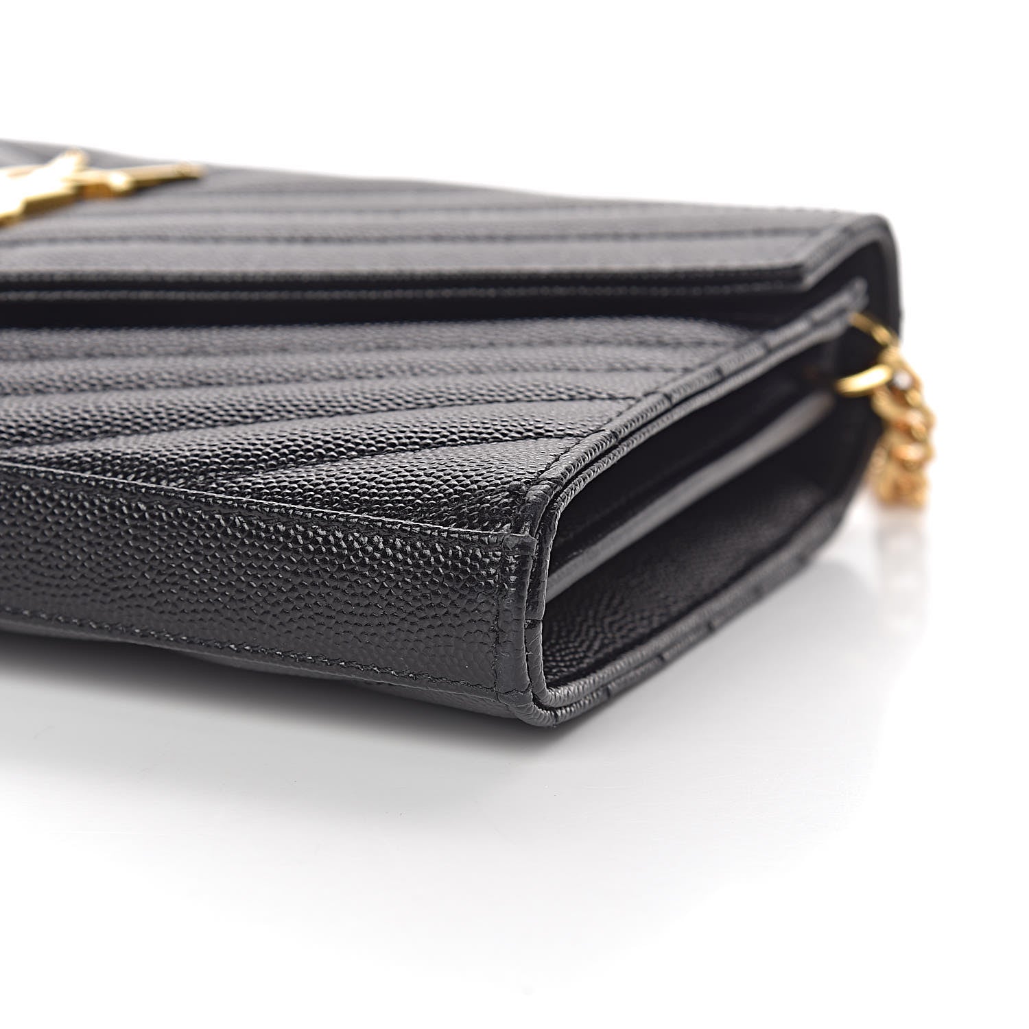 Saint Laurent Grain De Poudre Matelasse Chevron Monogram Chain Wallet Black 8 of 9